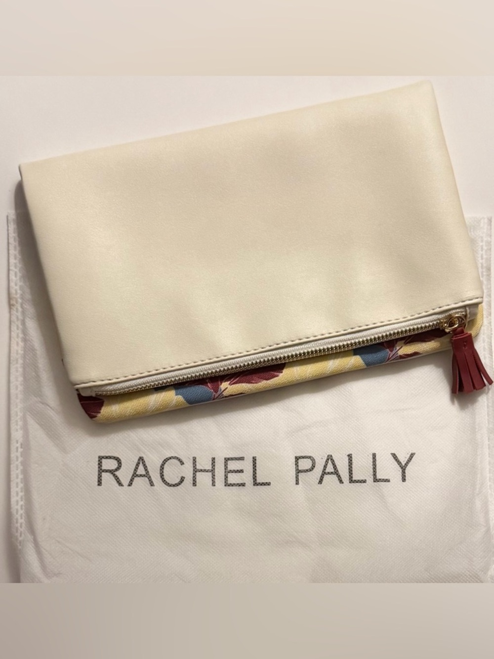 Rachel Pally Off White Faux Leather Reversible Bloom Floral Clutch